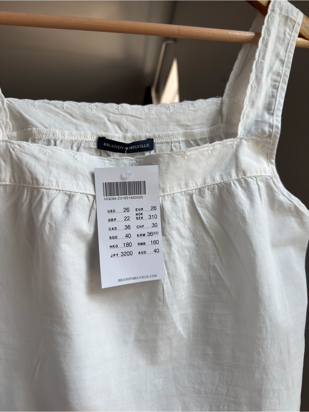 NWT! Brandy Melville White Square-Neck Tank